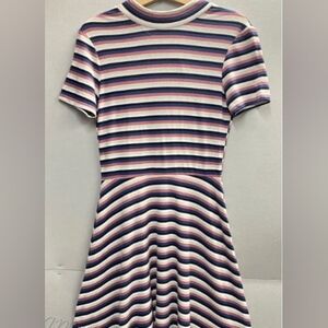 Bloom In The City Short Sleeve Striped Knee Length Dress